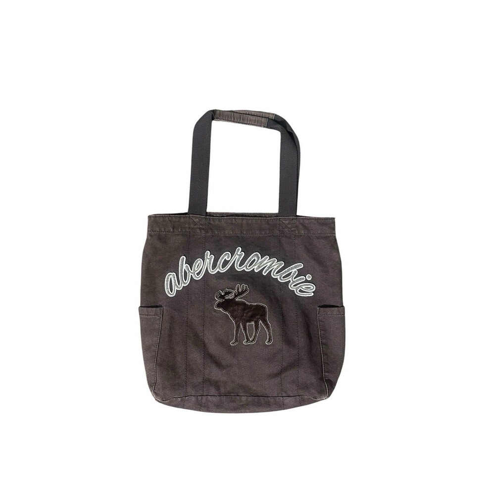 Abercrombie Fitch Y2K Preppy Tote Bag Satchel Brown Moose Logo 100% Cotton